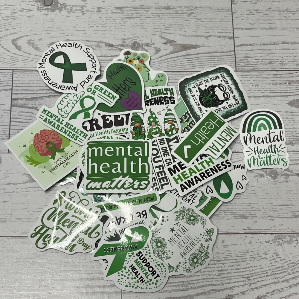50+ Mental Health Awareness Stickers Green Ribbon End The Stigma Decals
